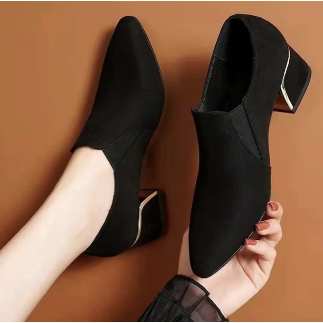 Giày boot chelsea đế vuông da lộn mũi nhọn đế viền cao cấp S148