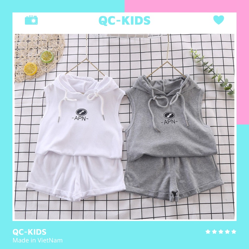 Bộ ba lỗ bé trai bé gái QC-KIDS, quần áo trẻ em mùa hè chất cotton 4 chiều mẫu APN 8-18kg