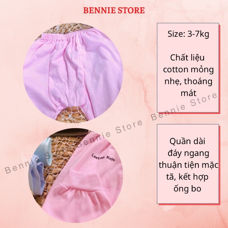 Quần dài sơ sinh cho bé (3-7kg), Quần dài ống bo, đáy ngang mặc tã Leelee kids