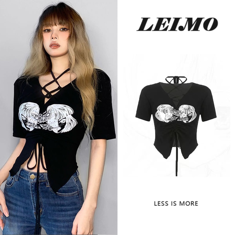 Áo croptop Tay Ngắn Hoạ Tiết In Thiết Kế Độc Đáo Phong Cách Âu Mỹ