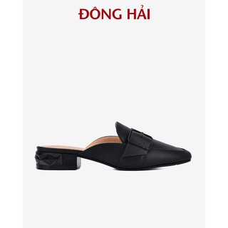 Dép sapo nữ Đông Hải mũi vuông đính nơ cách điệu gót vuông 3cm - G81E1