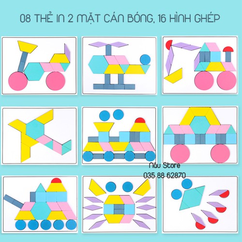 Đồ Chơi Gỗ Bộ Ghép Hình Khối Sáng Tạo Multifunctional Puzzle Ghép Hình Montessori Fun Board 180 Miếng Ghép Tangram