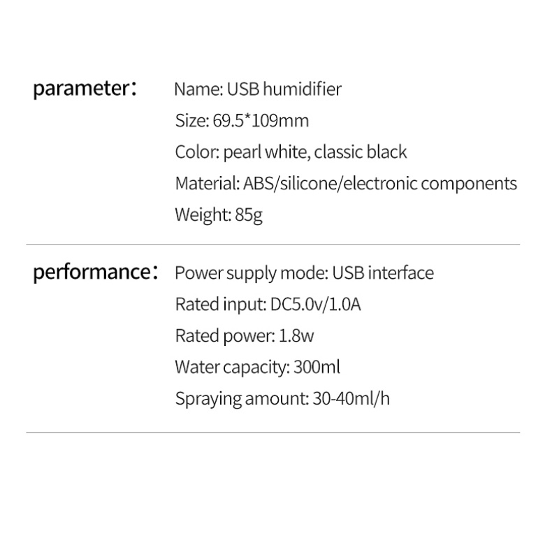 Máy Phun Sương Tạo Độ Ẩm Không Khí USB Mini 300ml Có Đèn Ngủ Tự Động Tắt Mở
