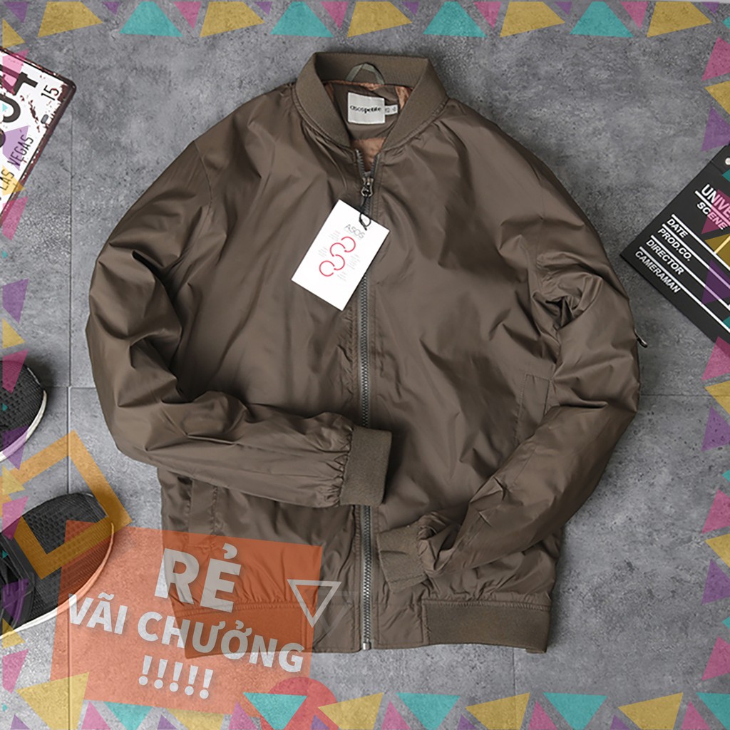 Xả kho cát lỗ áo khoác Bomber nam màu xanh rêu