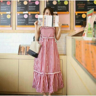 ĐẦM MAXI CARO ĐỎ