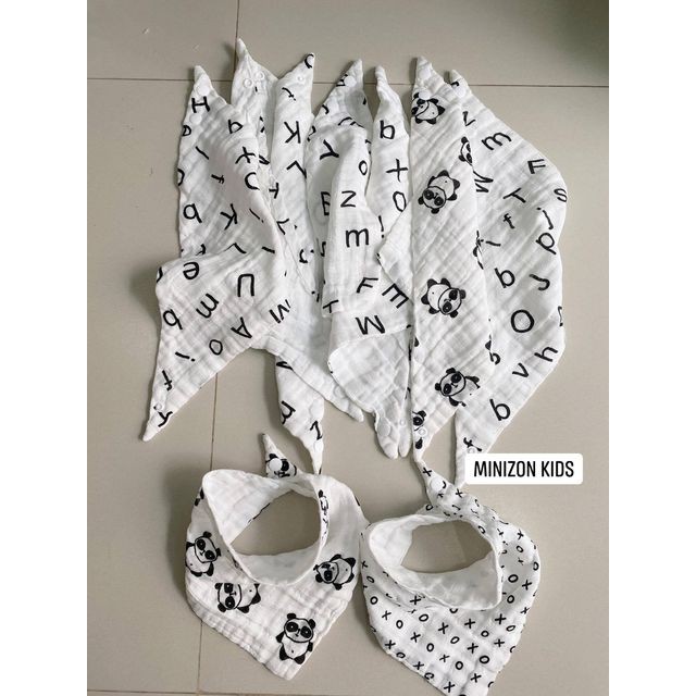 Yếm Nhăn Tam Giác Bấm Cúc Mẫu Mới 4 Lớp Cao Cấp Cho Bé | Minizon Kids