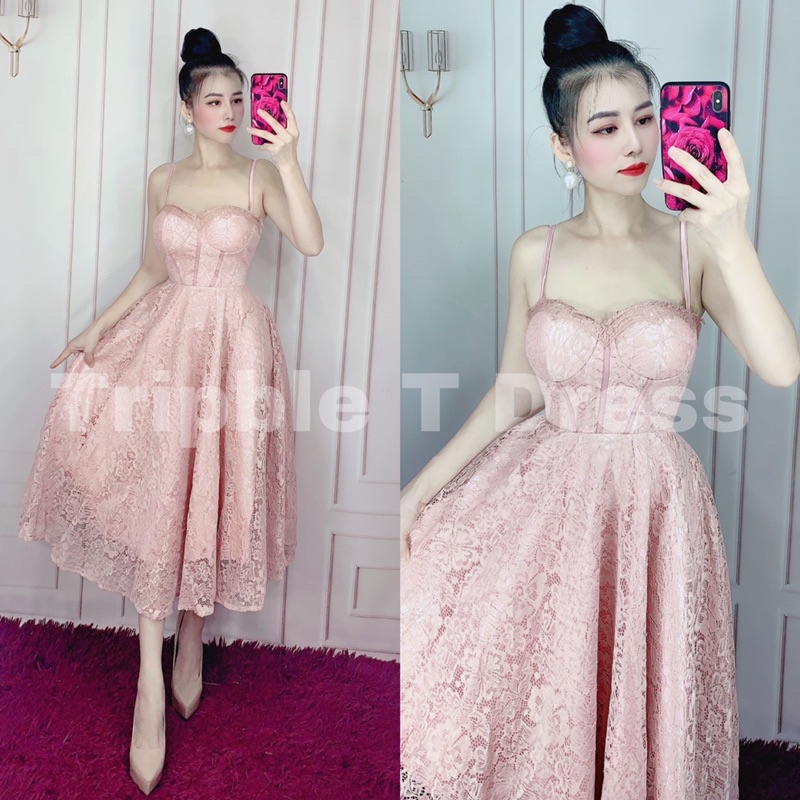 Đầm xoè 2 dây ren phối màu lót trong siêu xinh TRIPBLE T DRESS - size M/L - MS384V