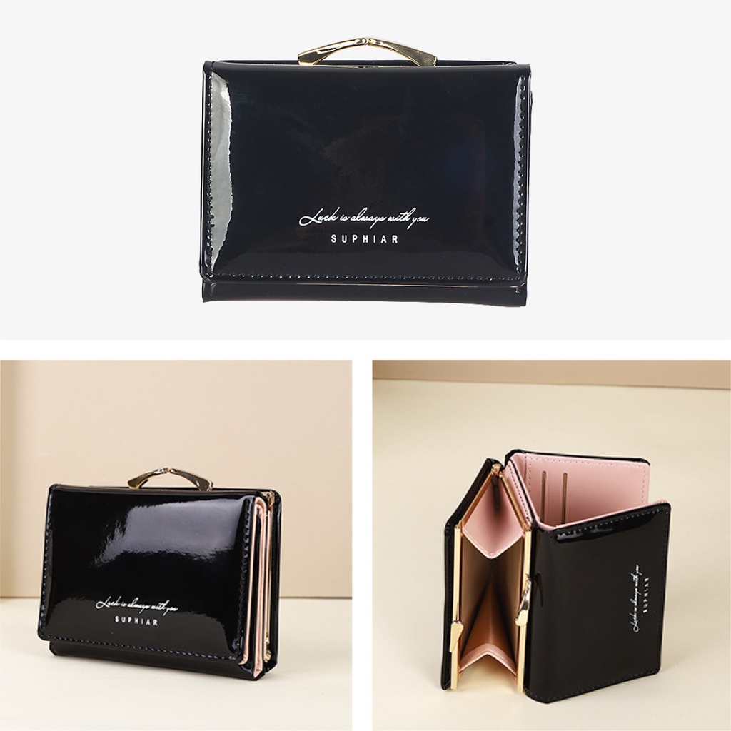 Ví nữ mini cầm tay da bóng GENZZZ đính đá nhỏ gọn nhiều ngăn tiện dụng chất da cao cấp V024