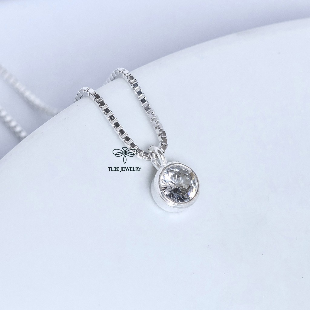 Dây chuyền bạc Tlee, Vòng cổ mặt đá tròn nhỏ đơn giản - TleeJewelry