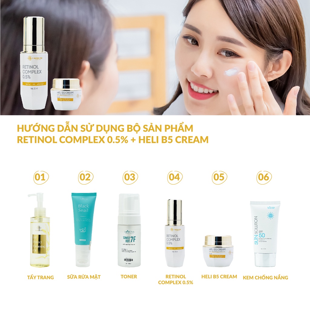 Combo phục hồi da Retinol Complex 0.5% + Heli B5 Cream Huyền Phi