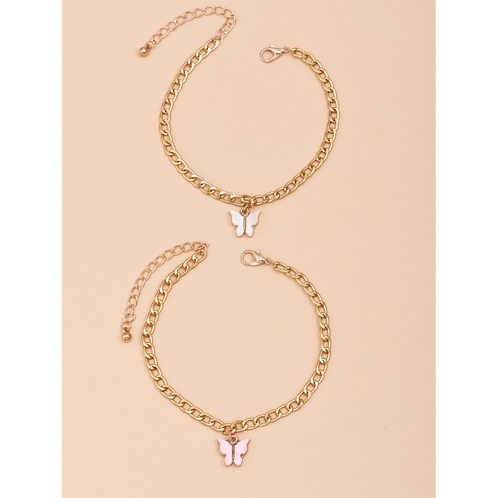 Bộ 2 vòng lắc chân mạ vàng 18K mặt hình bươm bướm phong cách Hàn Quốc dễ thương | BigBuy360 - bigbuy360.vn