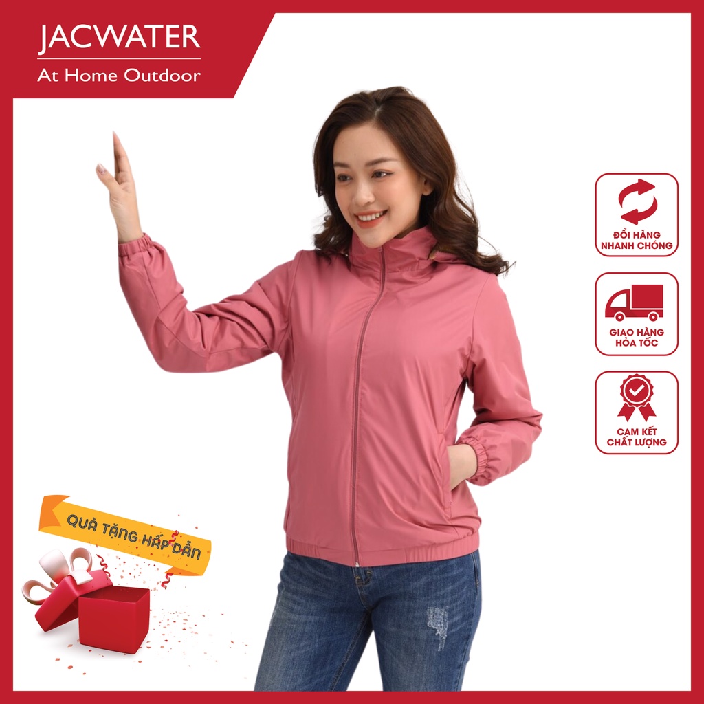 Áo khoác gió lót lông cừu nữ có mũ mùa đông form rộng chống nước cản bụi JACWATER V85