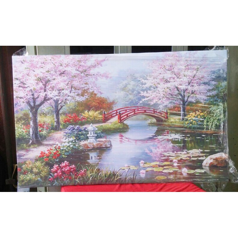 Tranh treo tường Khung cảnh hoa đào HCV-0434 KT 60 x 37 cm phủ kim sa