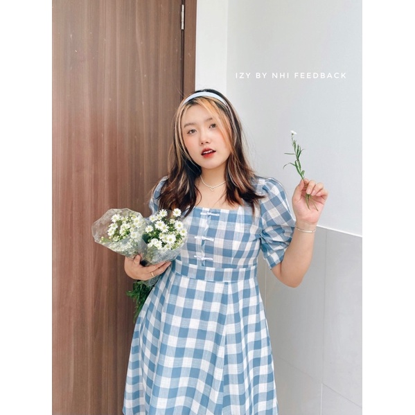 ĐẦM VÁY KẺ CARO BIGSIZE CÚC SƯỜN XÁM BABYDOLL - IZYBYNHI