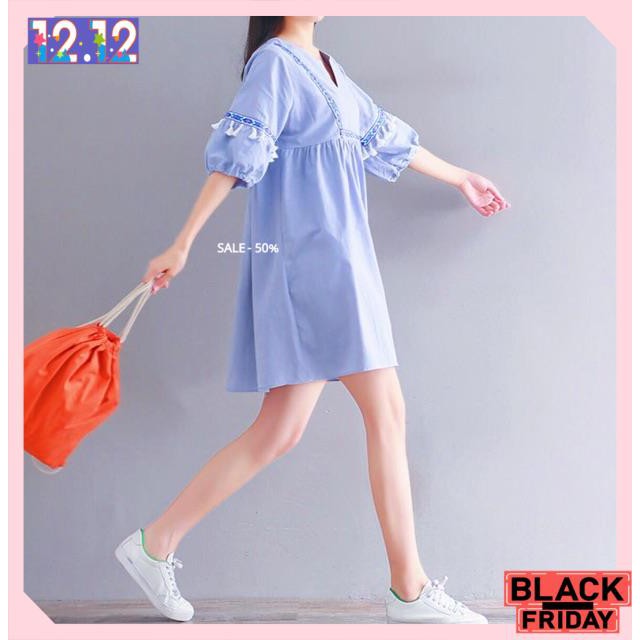 [HÀNG CAO CẤP] Đầm Nữ Babydoll xanh thổ cẩm (kèm hình thật) | BigBuy360 - bigbuy360.vn