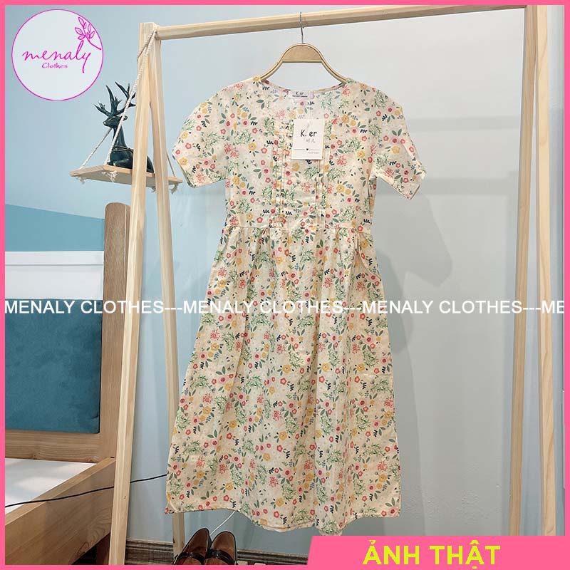 Váy babydoll hoa nhí xuông nữ dáng rộng VH022, mẫu váy kiểu dáng hàn quốc cổ vuông tay bồng, bầu bí bon chen thoải mái | BigBuy360 - bigbuy360.vn