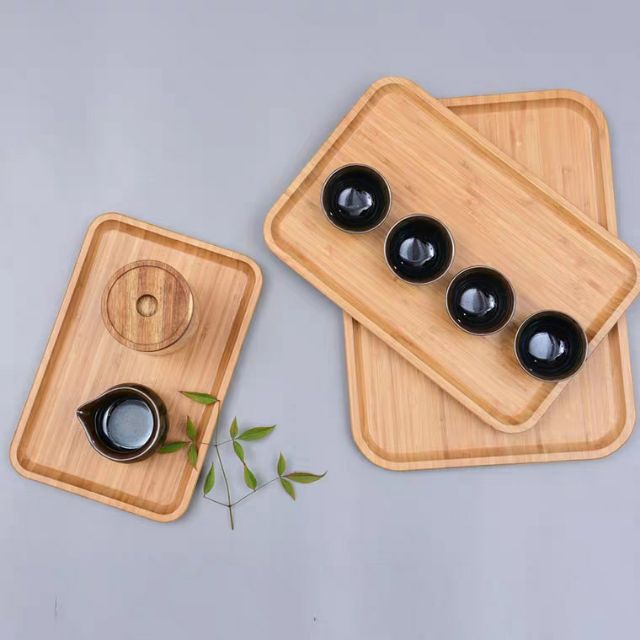 Khay trà chữ nhật gỗ tre phong cách Nhật hàng dày dặn