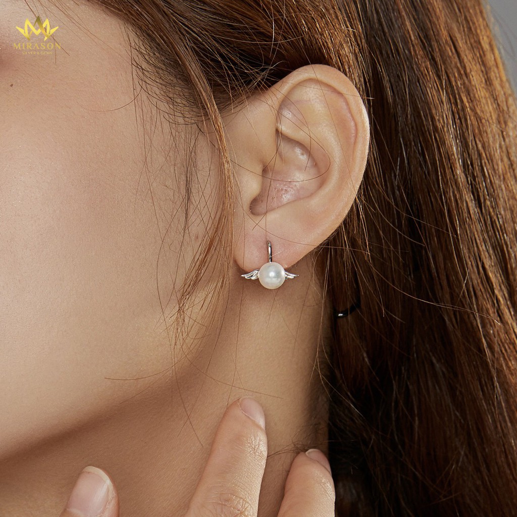 Khuyên Tai Bạc Nữ MIRASON Đôi Cánh Mix Hạt Trai Nhân Tạo Sang Trọng MBT204 - Bông Tai Nữ Bạc Cao Cấp