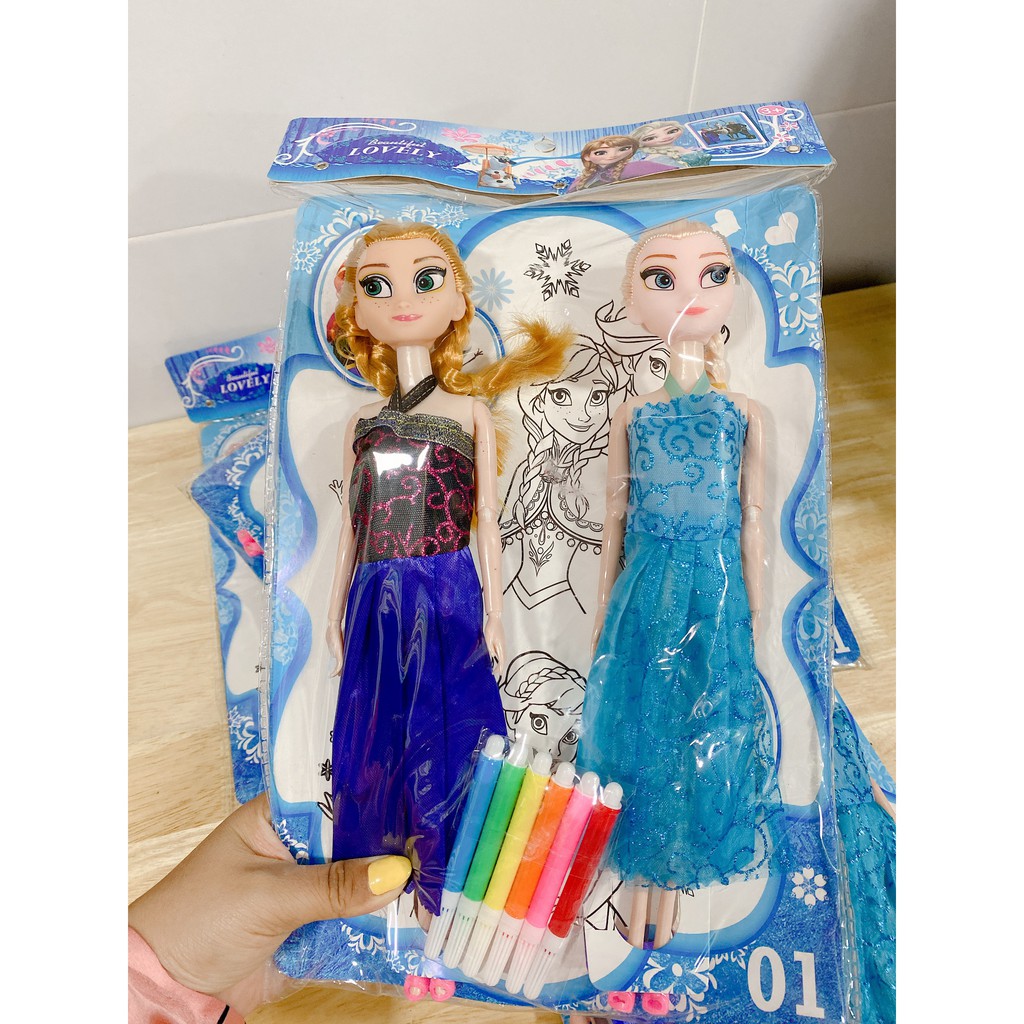 Đồ chơi búp bê Elsa Và Anna mẫu mới nhất tặng bút vẽ được các bạn thiếu nhi cực kỳ yêu thích