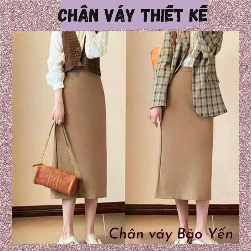 Chân váy midi A dài màu be đậm xẻ sau(sẵn size) -M11BD