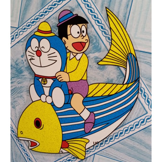 Hình ủi nhiệt Nobita doremon  cỡi cá chép.kt 12.5* 11.5