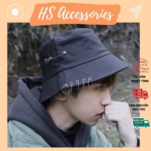 Mũ bucket xỏ khuyên cá tính form unisex nam nữ hai màu đen, trắng - B27