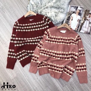 Áo Len Kẻ Ngang Họa Tiết phong cách Hàn