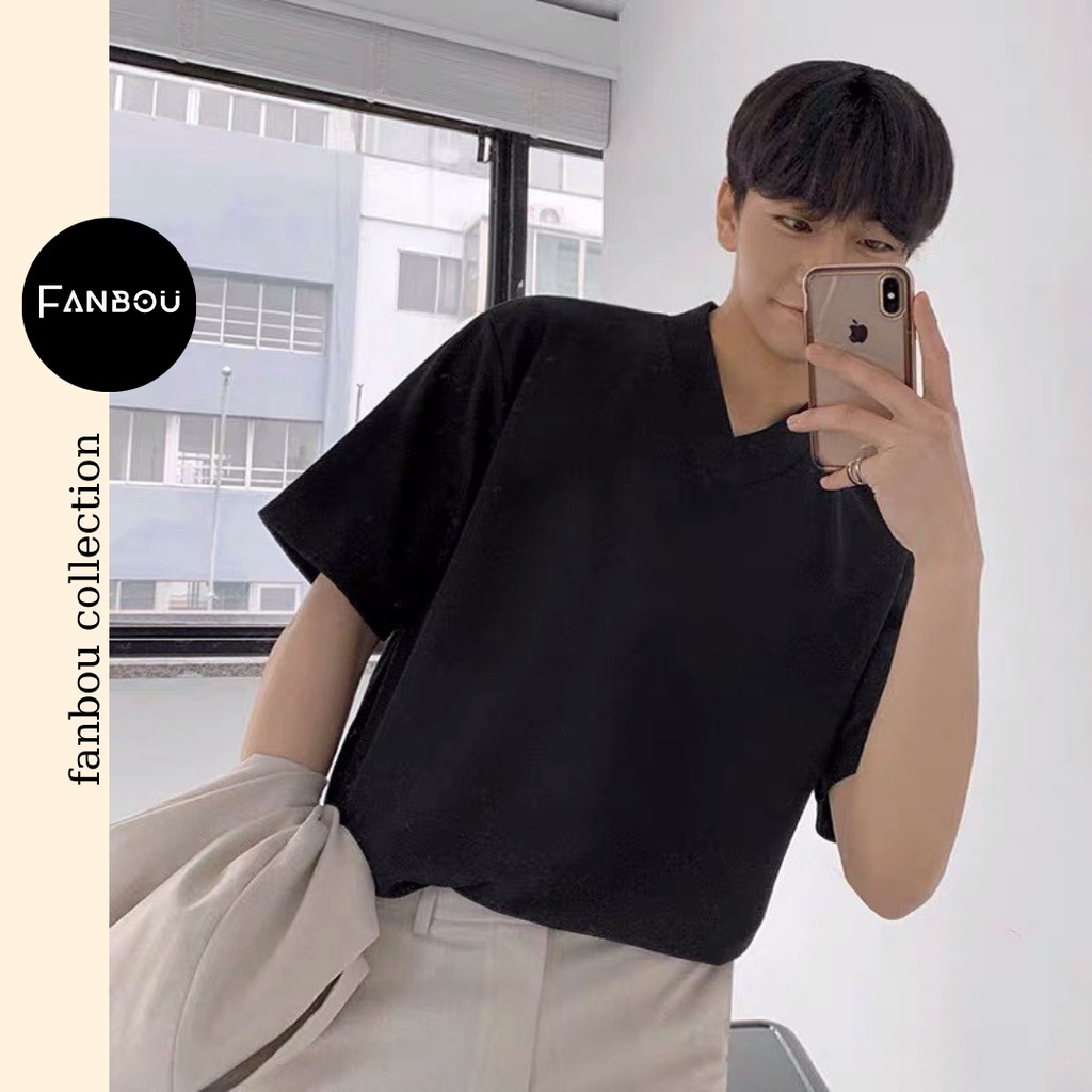 Áo thun cotton nam cổ xẻ tim tay ngắn | BigBuy360 - bigbuy360.vn