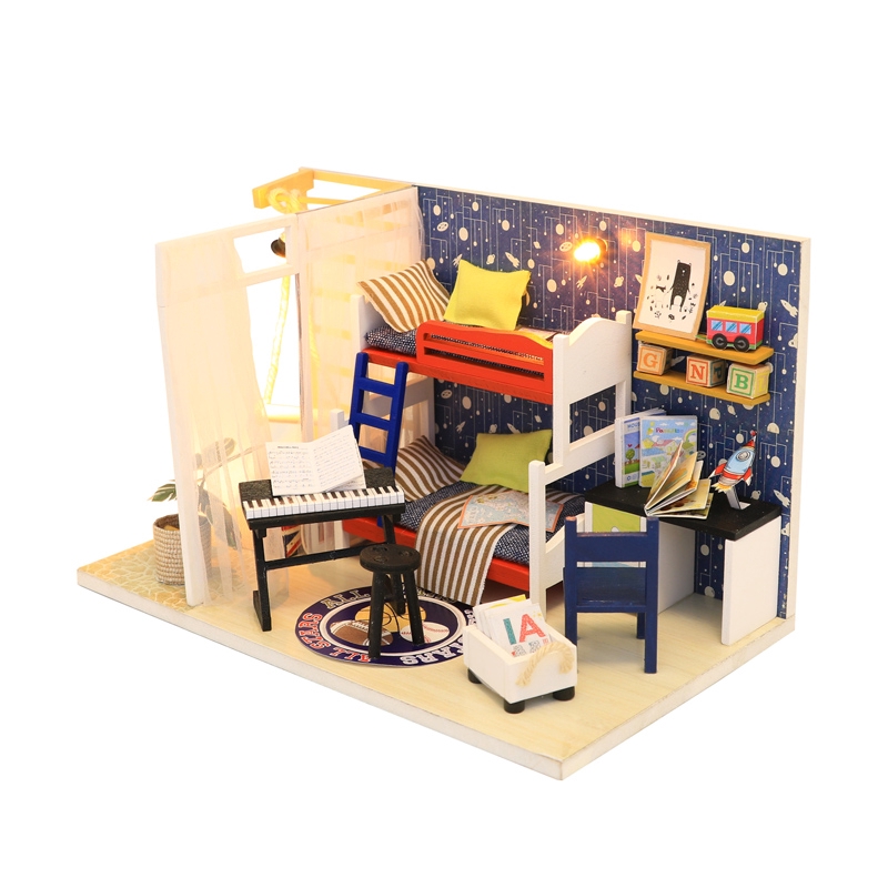 đồ chơi mô hình phòng ngủ không gian tương lai mini thu nhỏ S901 có đèn tặng kèm kiếng chống bụi