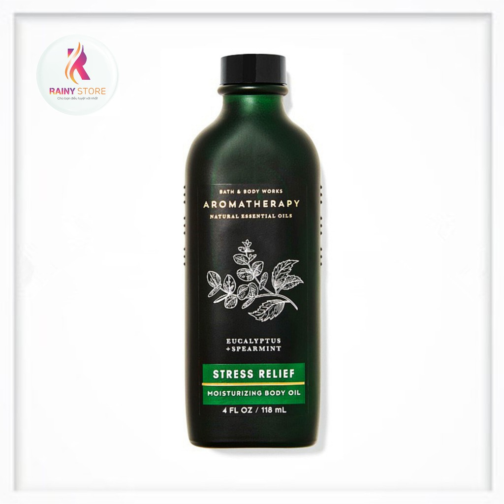 Dầu massage dưỡng thể thư giãn Bath &amp; Body Works Aromatherapy Stress Relief Eucalyptus + Spearmint 118ml