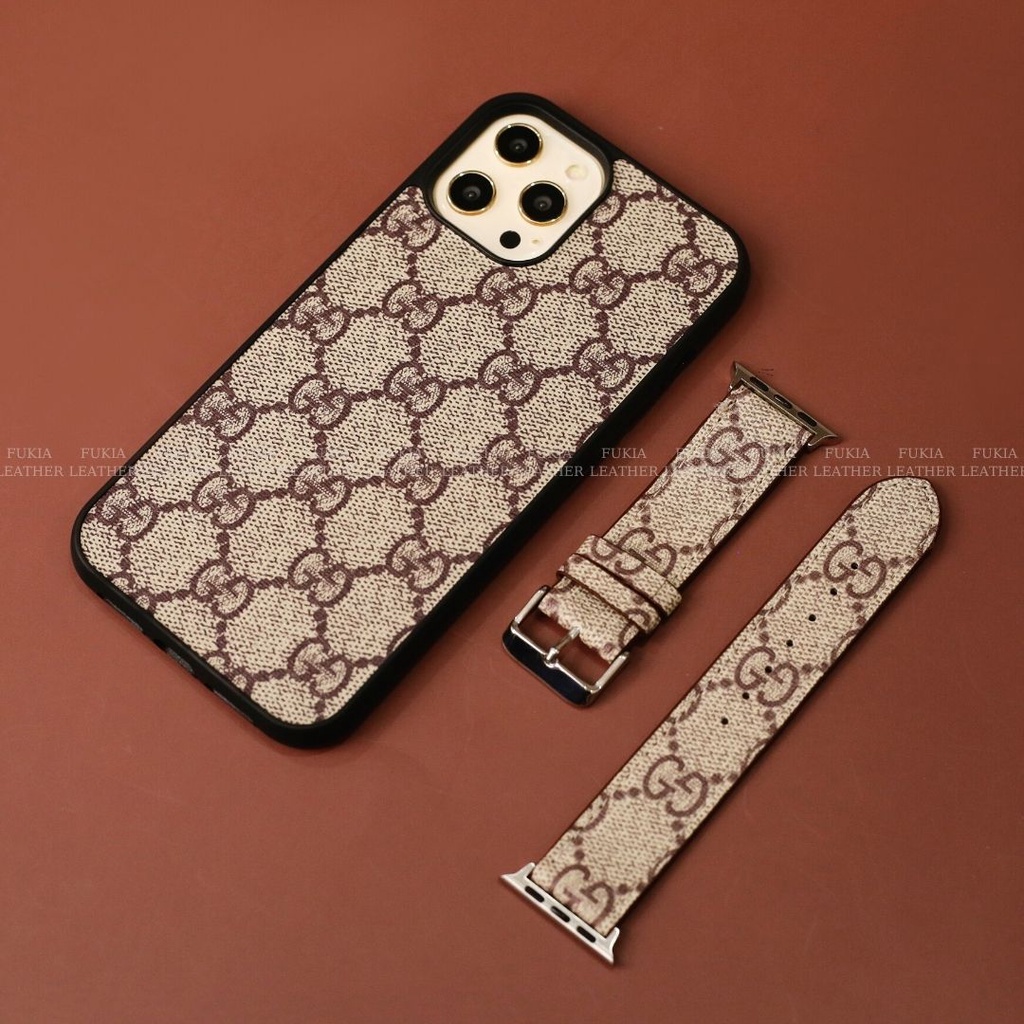 Ốp da thủ công viền đen hoạ tiết chữ G &amp; C Basic cho IPhone 14/14Plus/14Pro/14Promax/13/13Pro/13Promax/12promax ODTC134
