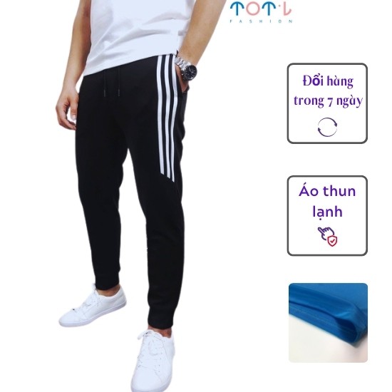 Quần thể thao nam nỉ dày dặn JG03, quần Jogger 3 sọc trắng lửng năng động trẻ trung