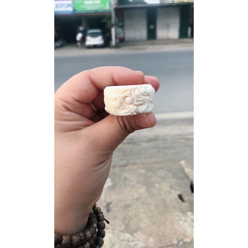 Nhẫn xương mỹ nghệ trạm khắc rồng phượng hàng thật