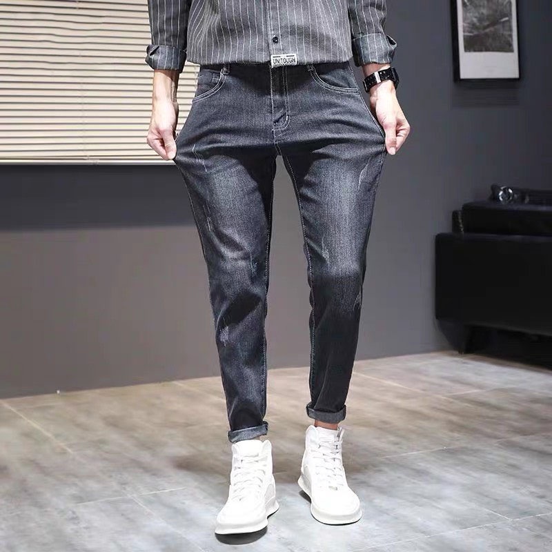 Quần bò nam Quần jean nam nữ co giãn dáng ôm body gọn màu đen xước 310