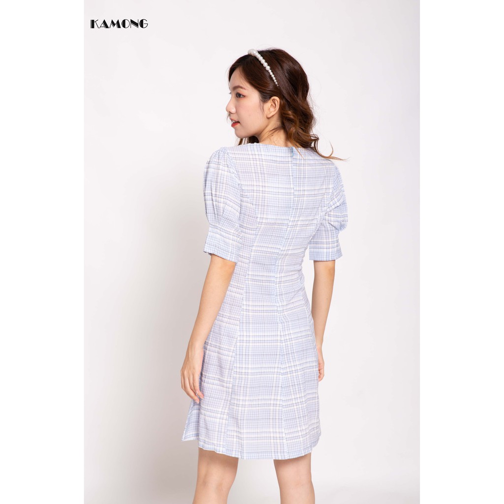 Đầm caro đính nơ cổ KAMONG D071