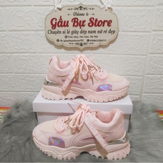 Giày sneaker nữ hồng gót bạc đế siêu nhẹ