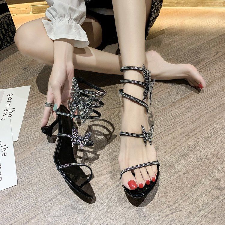 Xăng đan Cao Gót Hình Bướm Lấp Lánh Thời Trang Cho Nữ