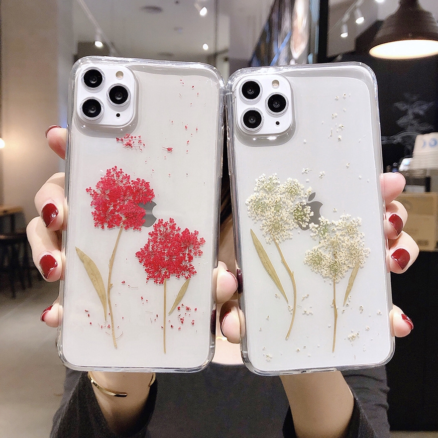 🌈Ready Stock🎁 Ốp điện thoại nhựa Epoxy mềm họa tiết hoa bồ công anh khô cho iPhone 12 11 Pro Max SE2020 Xr Xs Max 7 8 6 6s Plus