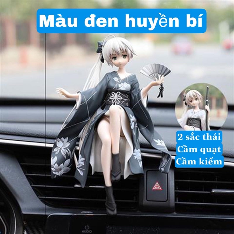 Trang trí nội thất ô tô Kimono cầm quạt, kiếm