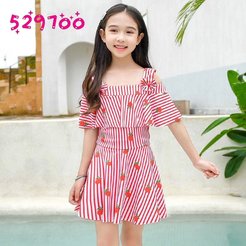 ●✶▨2021 Áo tắm trẻ em mới cho bé gái mặc lưới màu đỏ và đồ bơi 12 tuổi in gió dính liền phiên bản Hàn Quốc 9