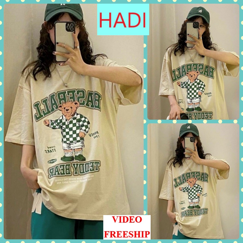 [VIDEO+FREESHIP ] ÁO THUN NAM NỮ TAY LỠ FORM RỘNG TAY LỠ IN GẤU BASEBALL MÀU KEM MỀM MỊN DÀY DẶN SIÊU PHÁ CÁCH HADI