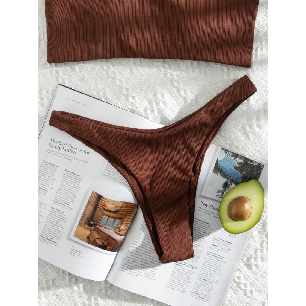 [BKN1451] &lt;ÂU&gt; SET BIKINI NÂU QUÂY VẢI GÂN QUẦN THONG/LỌT KHE
