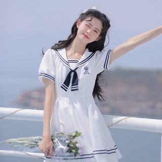 Đầm Ngắn Dáng Chữ a Cổ Thủy Thủ Chiết Eo Kiểu Retro Thời Trang Mùa Hè Mới Cho Nữ