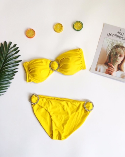 [New 2020] Set áo bơi 2 mảnh khoen đính đá sang chảnh đen