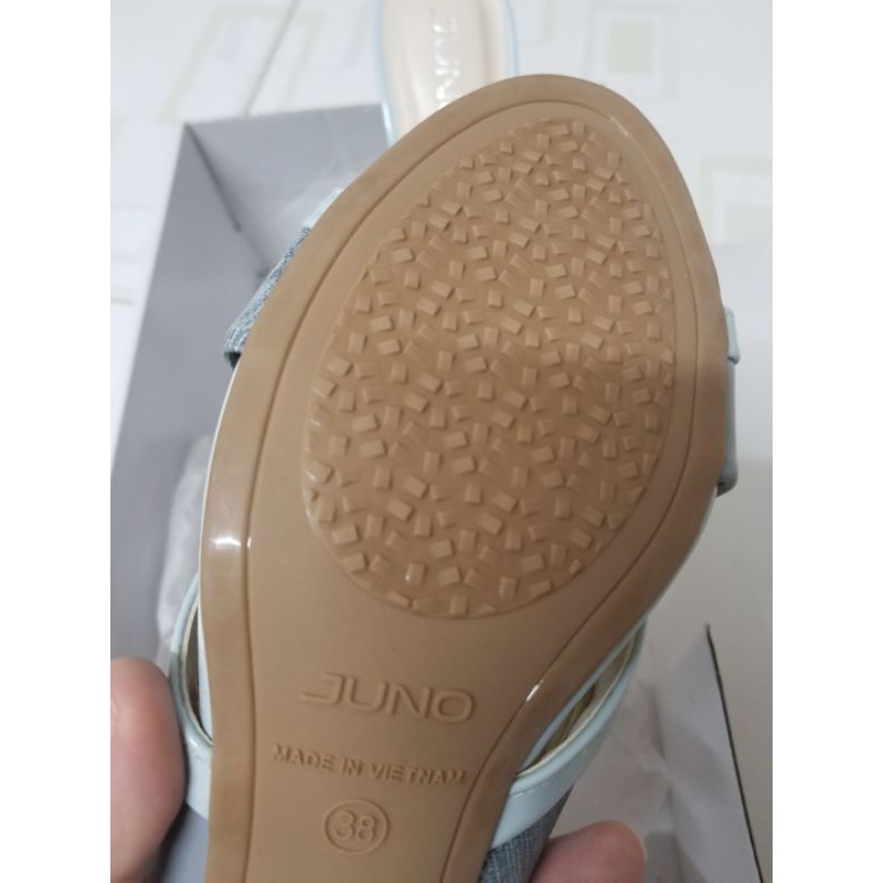 Dép cao gót/Guốc quai chéo phối màu xanh xám 6cm JUNO