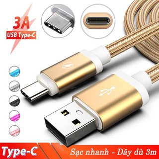 Dây Sạc Boc Dù 3M Cho Samsung, Cáp sạc samsung Type C - Cáp bọc dù samsung dài 3m, Cáp Sạc Nhanh 3m Bọc Dù TYPE C