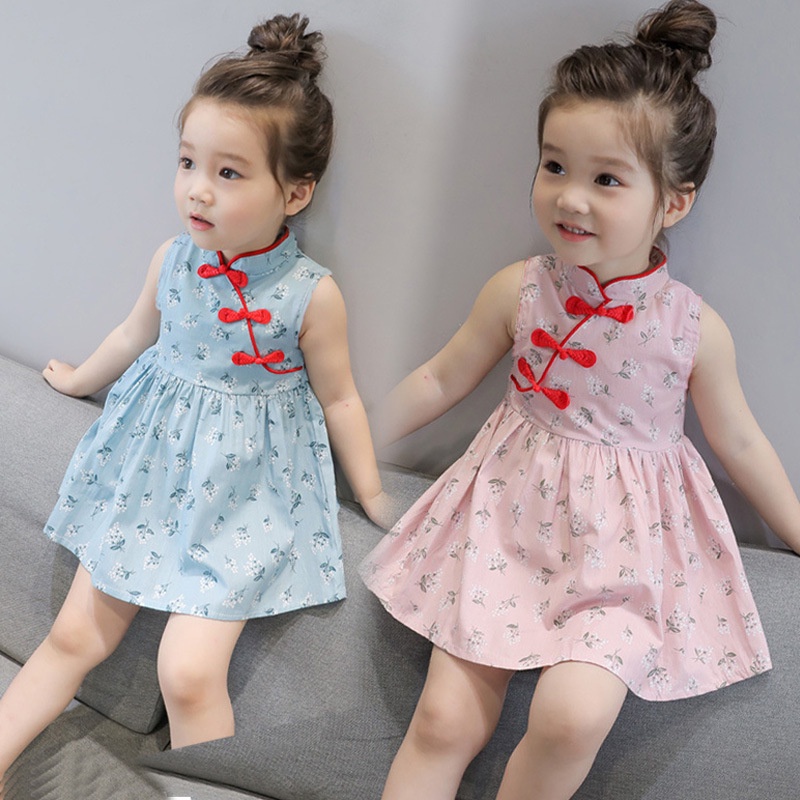 Váy Bé Gái Đầm Sườn Xám Cotton Thời Trang Cho Bé Gái