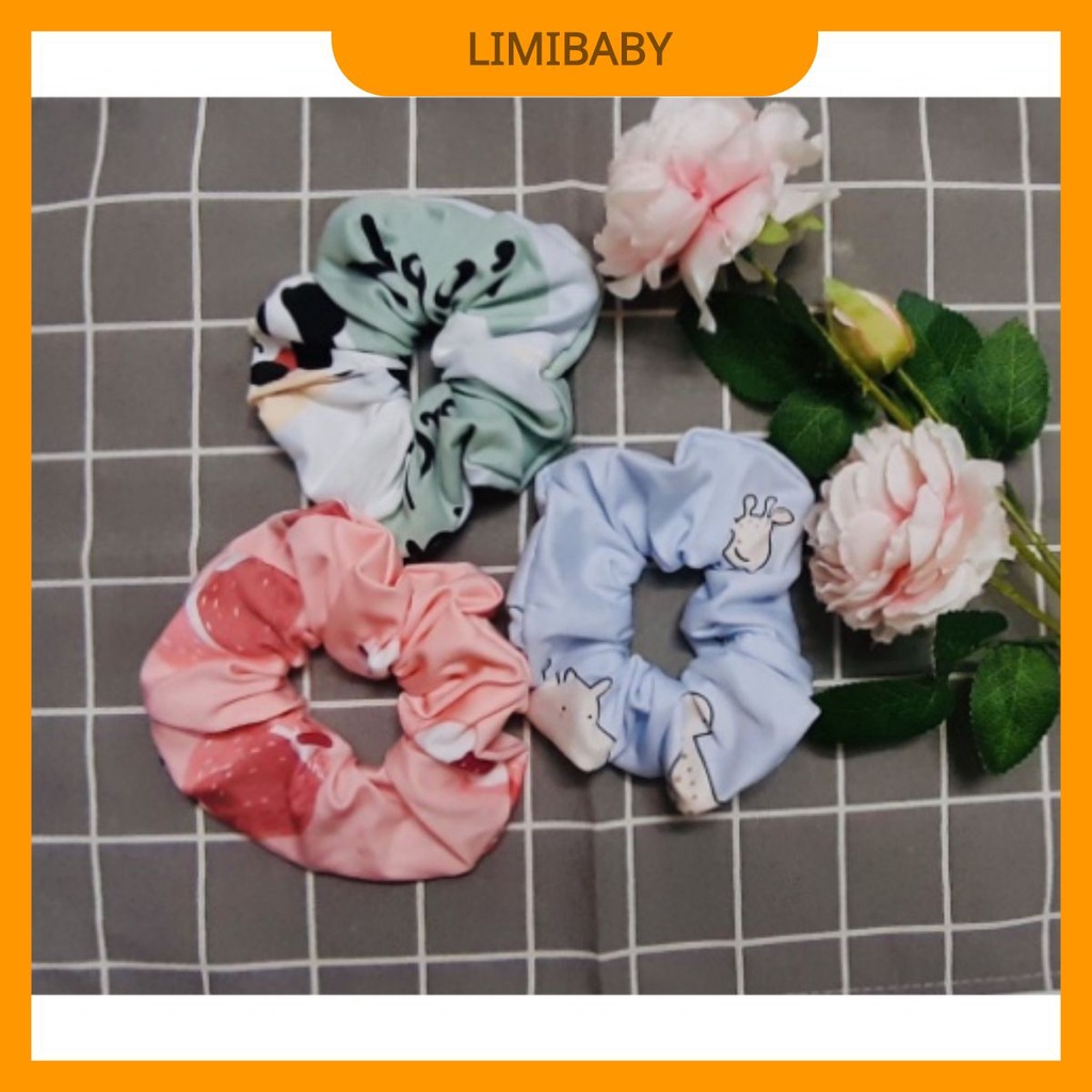 cột tóc scrunchies họa tiết dễ thương phong cách hàn quốc