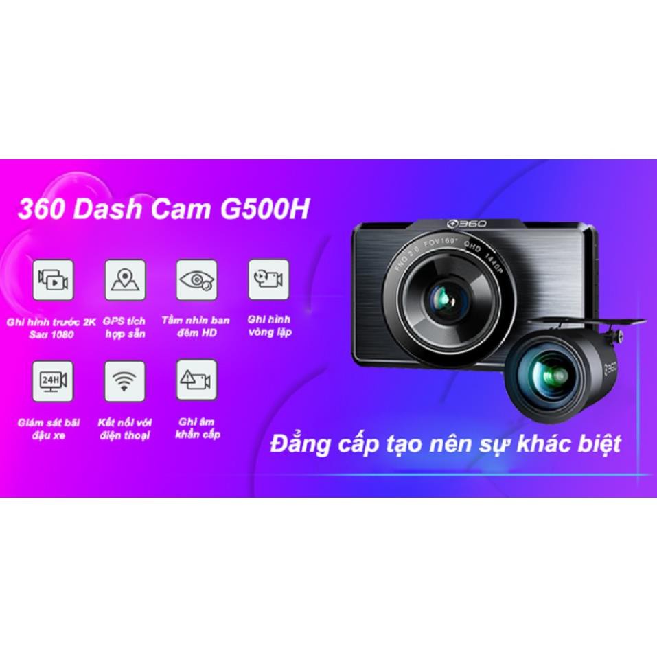 Camera hành trình Qihoo 360 G500H 2K GPS 2 mắt trước sau Bản quốc tế