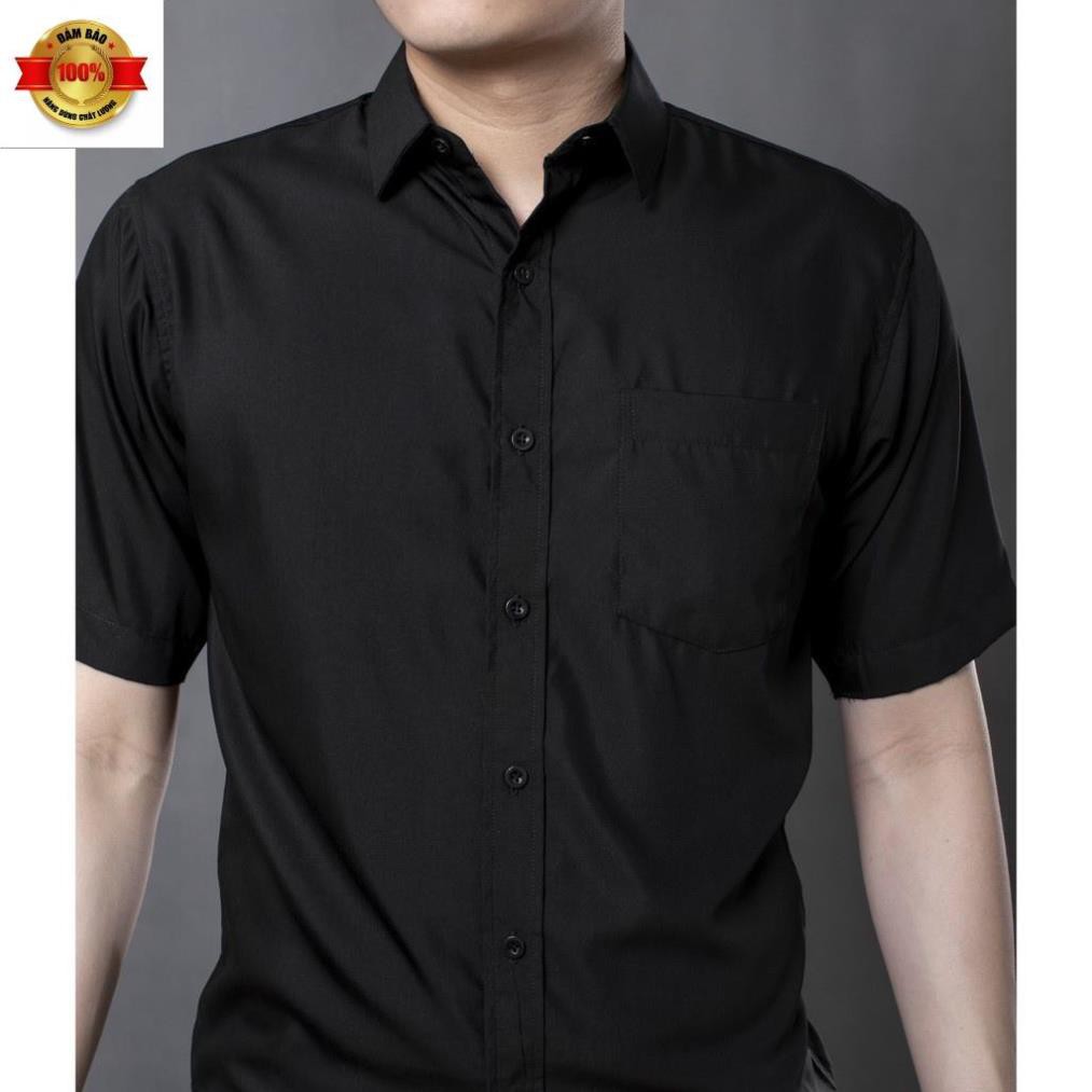 Áo sơ mi trơn tay ngắn có túi HCM - 8047 chất vải thấm hút tốt - Áo sơ mi tay ngắn trắng/đen đơn giản